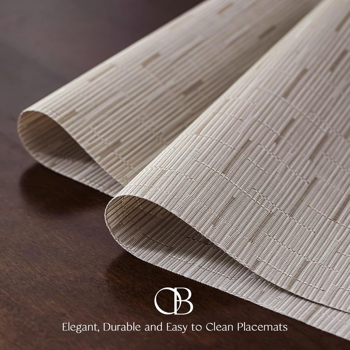 Placemats Set of 12 - Easy Clean Woven Vinyl Placemats for Dining Table, Indoor/Outdoor Place Mats, Washable PVC Table Mats （Pale Beige）