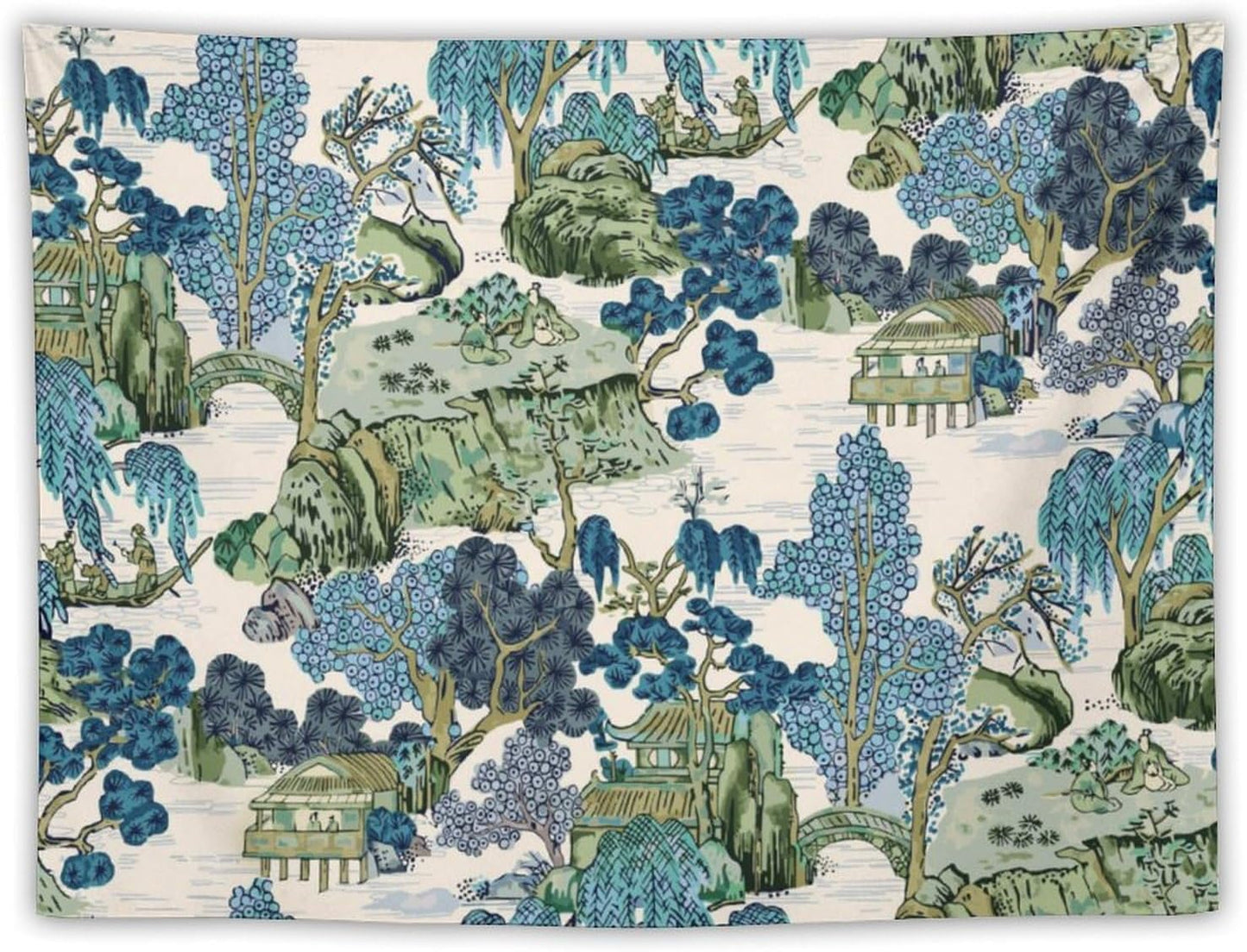 Chinoiserie Tapestry,Asian Watercolor Abstract Art Tapestry,Asian Japanese Wall Tapestry, Nature Landscape Tapestries for Bedroom Living Room Decor 60"x40"