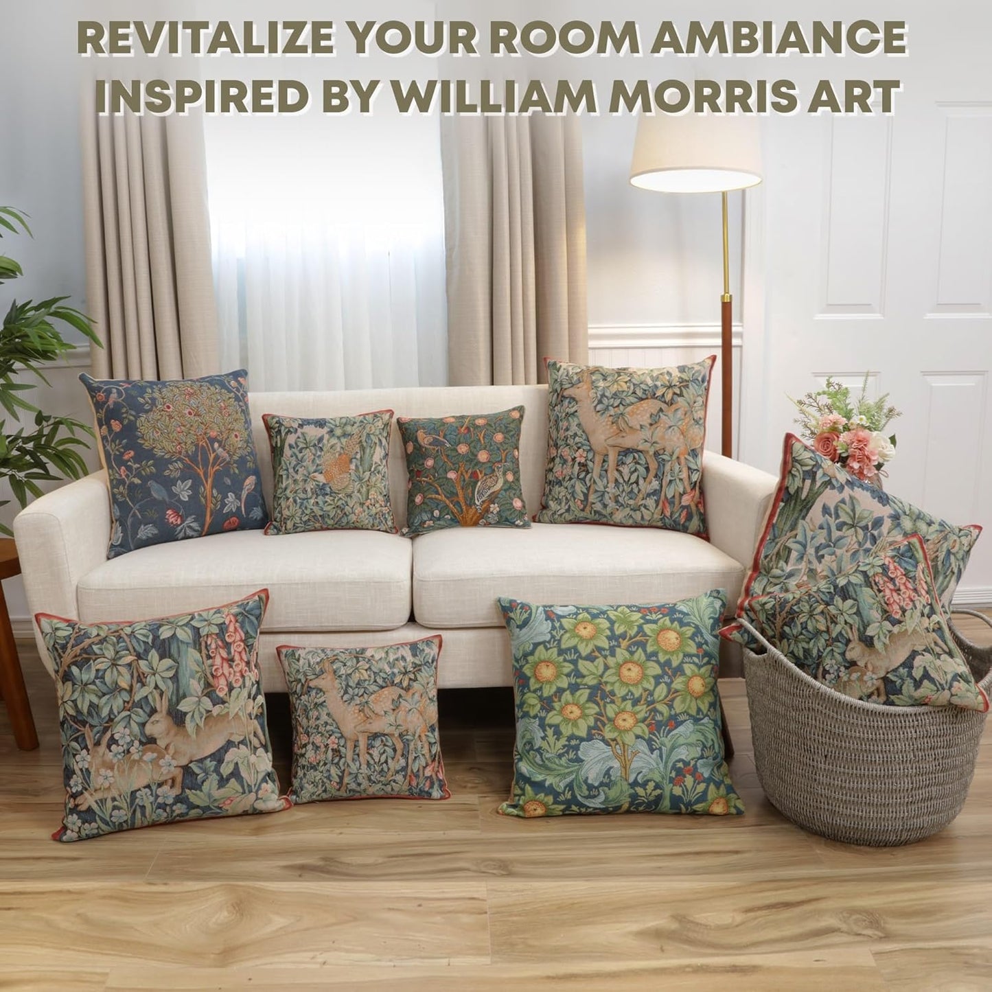 Charlotte Home Furnishings Decorative Tapestry Pillow Cover 19x19 in, Green Pheasant Couch Throw Pillow Cover, French Country Square Cushion Cases for Bed Room Home Decor, Soft Cotton Jacquard Woven