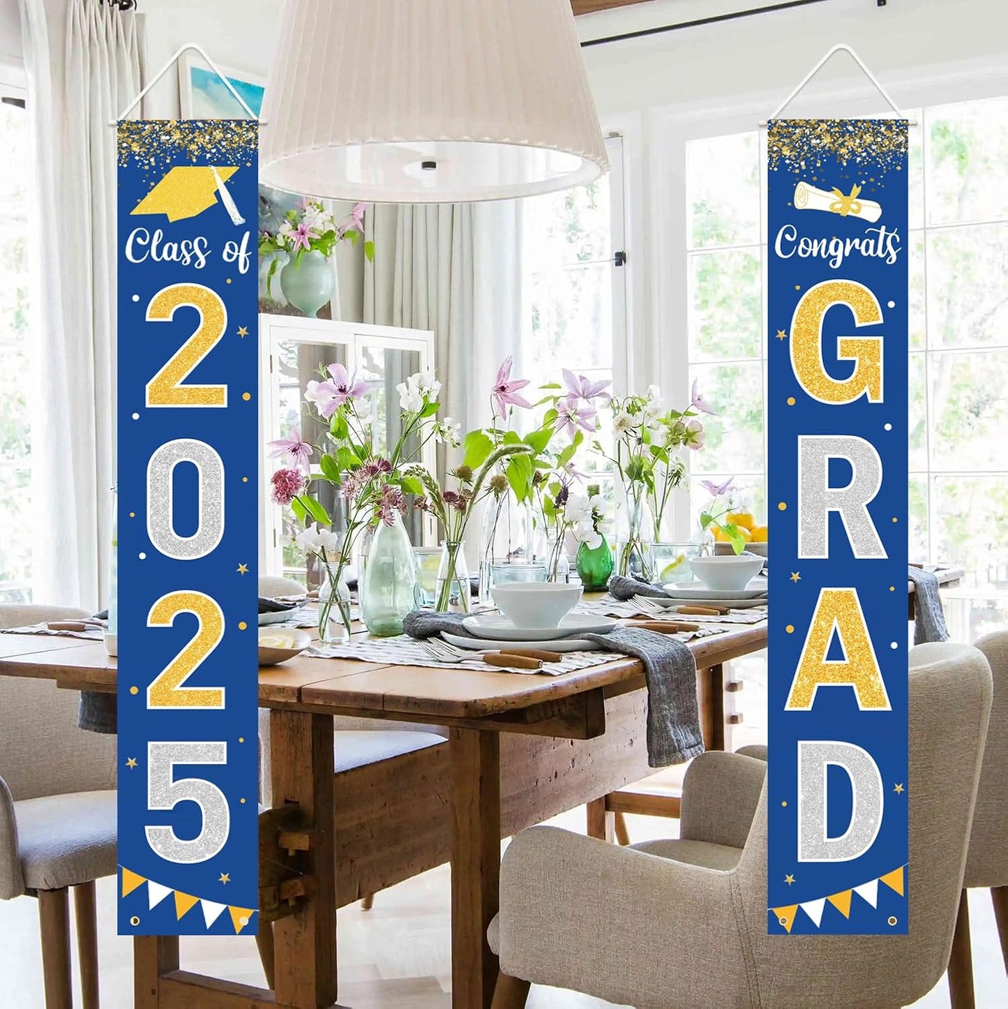 Graduation Decorations 2025 GRAD Banner Blue Porch Door Sign Welcome Banner For Indoor Outdoor Wall Graduation Decorations Class of 2025