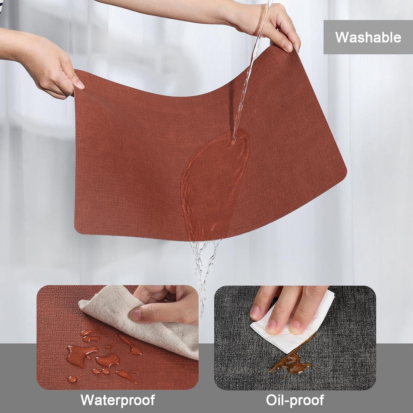 Myir JUN Dual Sided Faux Leather Placemats Set of 4 for Indoor Outdoor Dining Tables, Square Non-Slip Washable Wipeable Table Mats (Gray Terracotta)