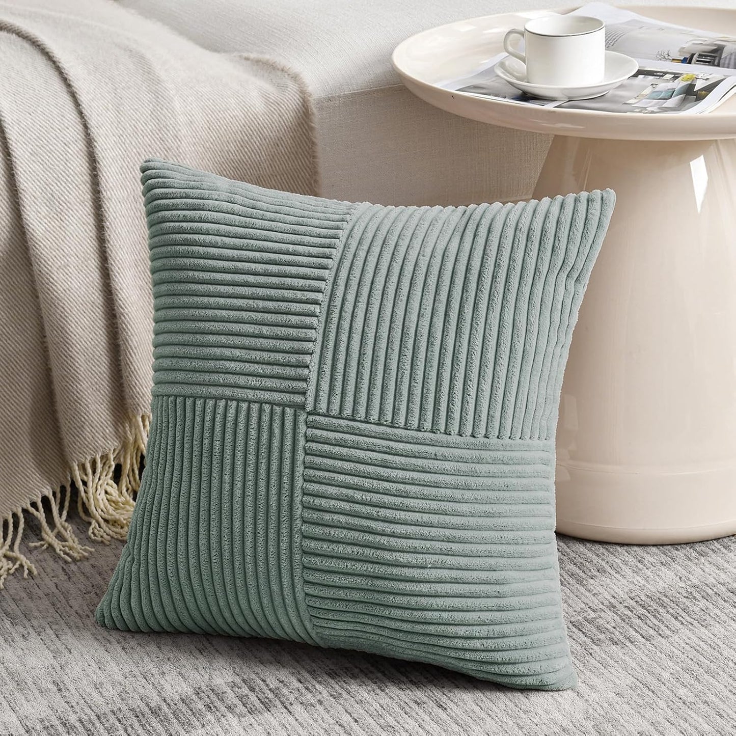 Fancy Homi 2 Packs Grey Blue Decorative Throw Pillow Covers 20x20 Inch for Couch Bed Sofa, Rustic Farmhouse Boho Home Decor, Soft Corss Corduroy Patchwork Accent Square Cushion Case 50x50 cm