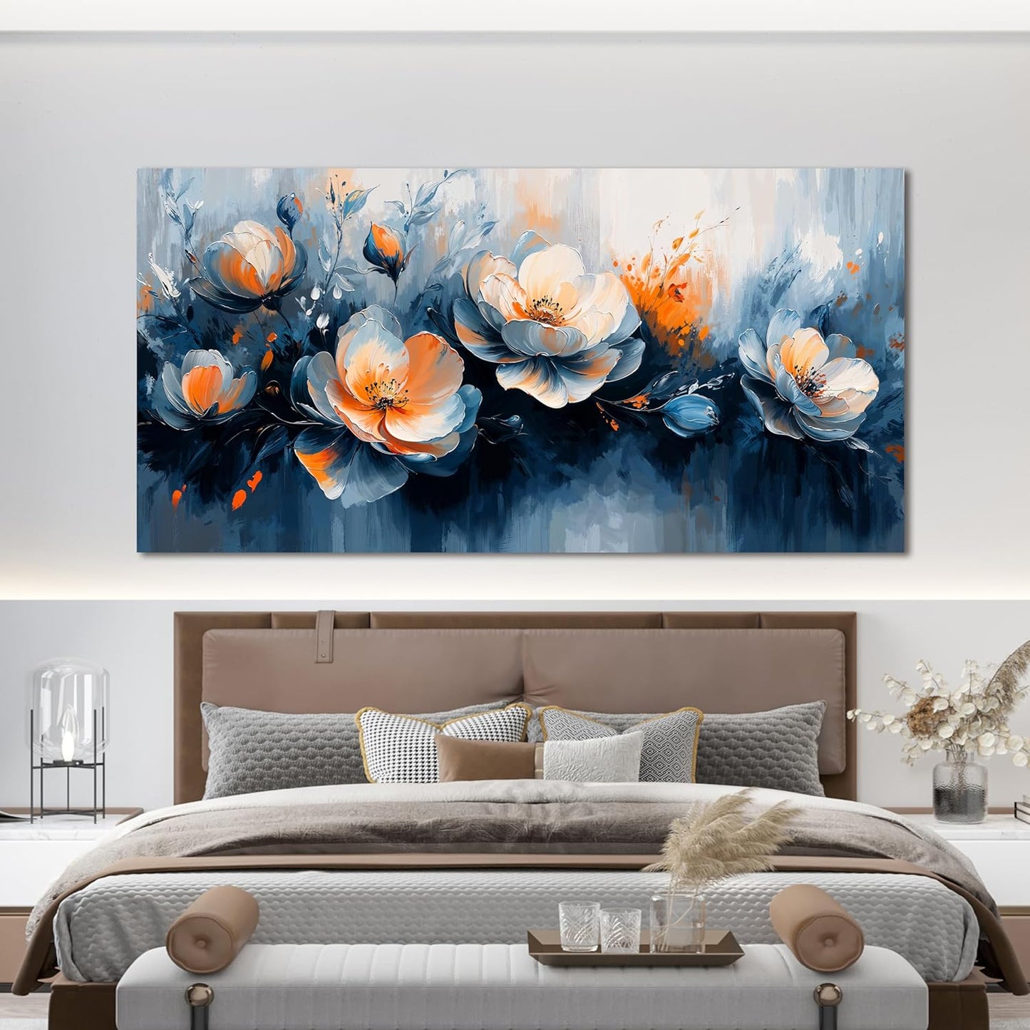 Canvas Wall Art Decor Wall Art Pictures for Living Room Artwork for Walls Large White Flowers Wall Art Prints Canvas Art Wall Decor Oversized Vintage Botanical Wall Art Bedroom Home Decor 29" X 58"