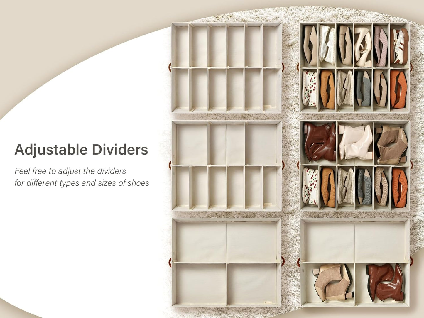 StorageWorks Shoe Organizer Under Bed for Closet, 2-Pack Ultra-thick Fabric Shoe Storage Containers with Bottom Support and Adjustable Dividers, Fits up to 24 Pairs, Black