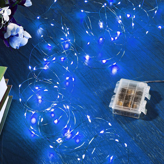4 Pack 16.4 Ft. Battery Operated Outdoor String Lights with Remote & Timer, LED Blue Fairy Lights, Waterproof Twinkle Lights for Bedroom, Dorm, Mason Jar, Wedding, Party, Christmas