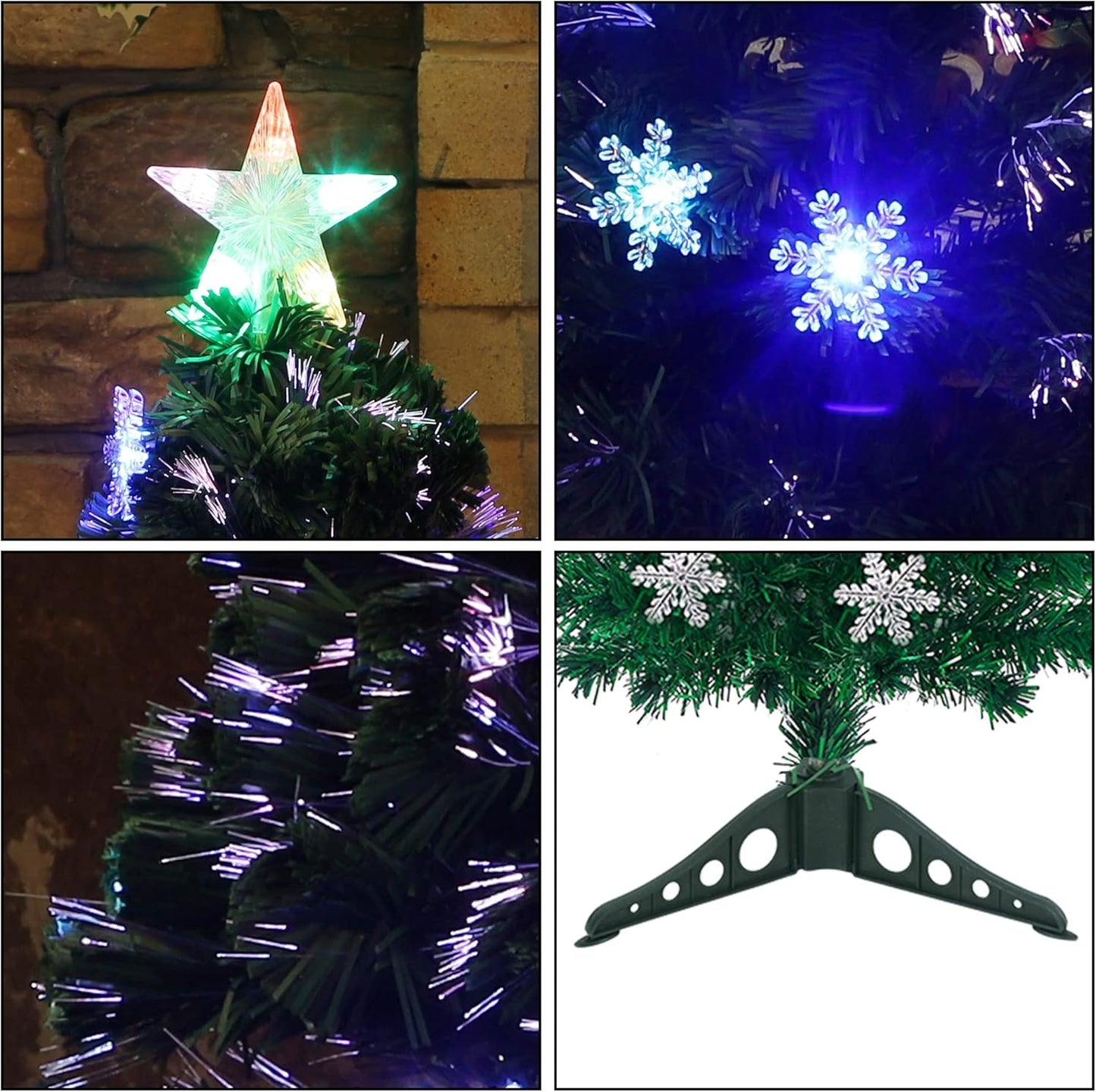 Prsildan 3 FT Artificial Christmas Tree, Pre-Lit Optical Fiber Xmas Trees with Multicolor LED Lights, Snowflakes & Top Star, Lighted Christmas Tree Holiday Home Decor