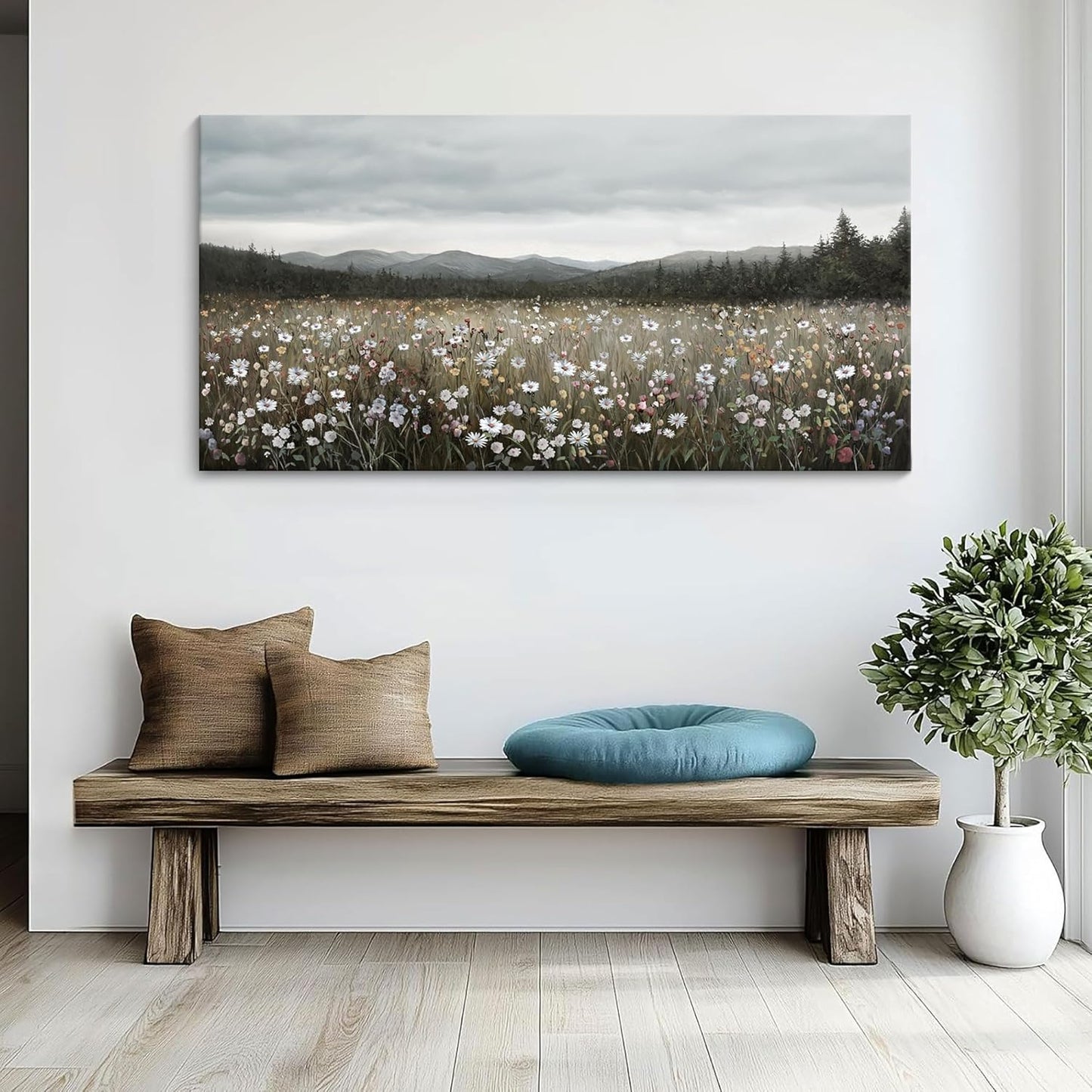 HGUAOA Vintage Framed Floral Landscape Wall Art for Living Room - Large Nature Artwork Above Bed Wall Decor - Farmhouse Mountain Pictures for Bedroom Wall Decor 20×40IN