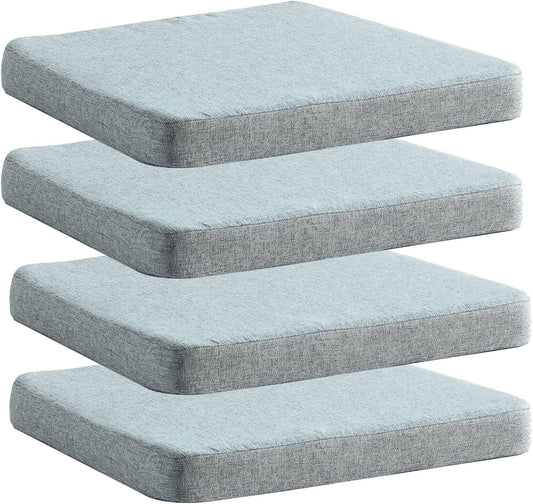 Chair Cushion for Dining Chairs with Ties 4 Pack Non Slip Memory Foam Kitchen Room Chair Pads for Outdoor Patio Furniture17x16 Inch, Light Gray