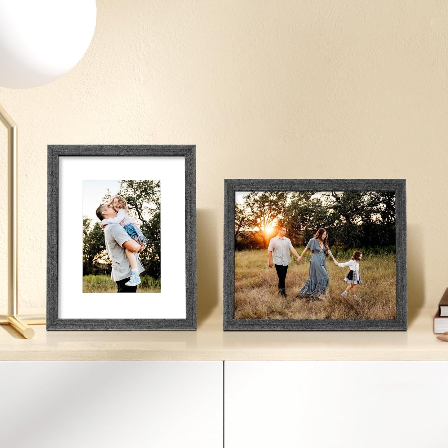 upsimples 8x10 Picture Frame, Natural Solid Wooden Picture Frames, Display 5x7 with Mat or 8 x 10 Without Mat, Wall or Tabletop, 1 Pack, Black