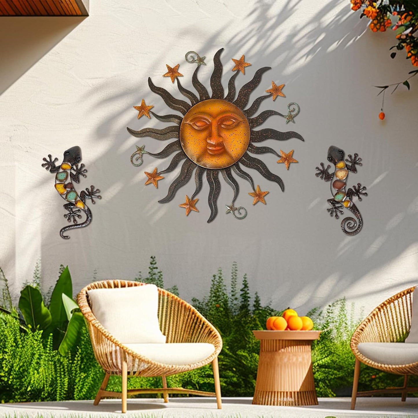 LIFFY 24" Sun Face Metal Wall Art for Outdoor Decor - Solar Themed Hanging Sculpture, Weather-Resistant Garden Patio Wall Décor, Farmhouse Home Accent Gift (Antique Bronze Finish)