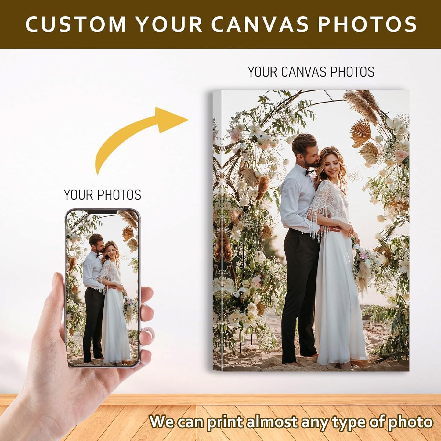 Custom Canvas Prints with Your Photos - Personalized Pictures Print, Customized Photo Gifts, Wall Art Poster Canvas Printing for Wedding, Family, Baby, Pets, Home Office Decor, Wrapped Frame