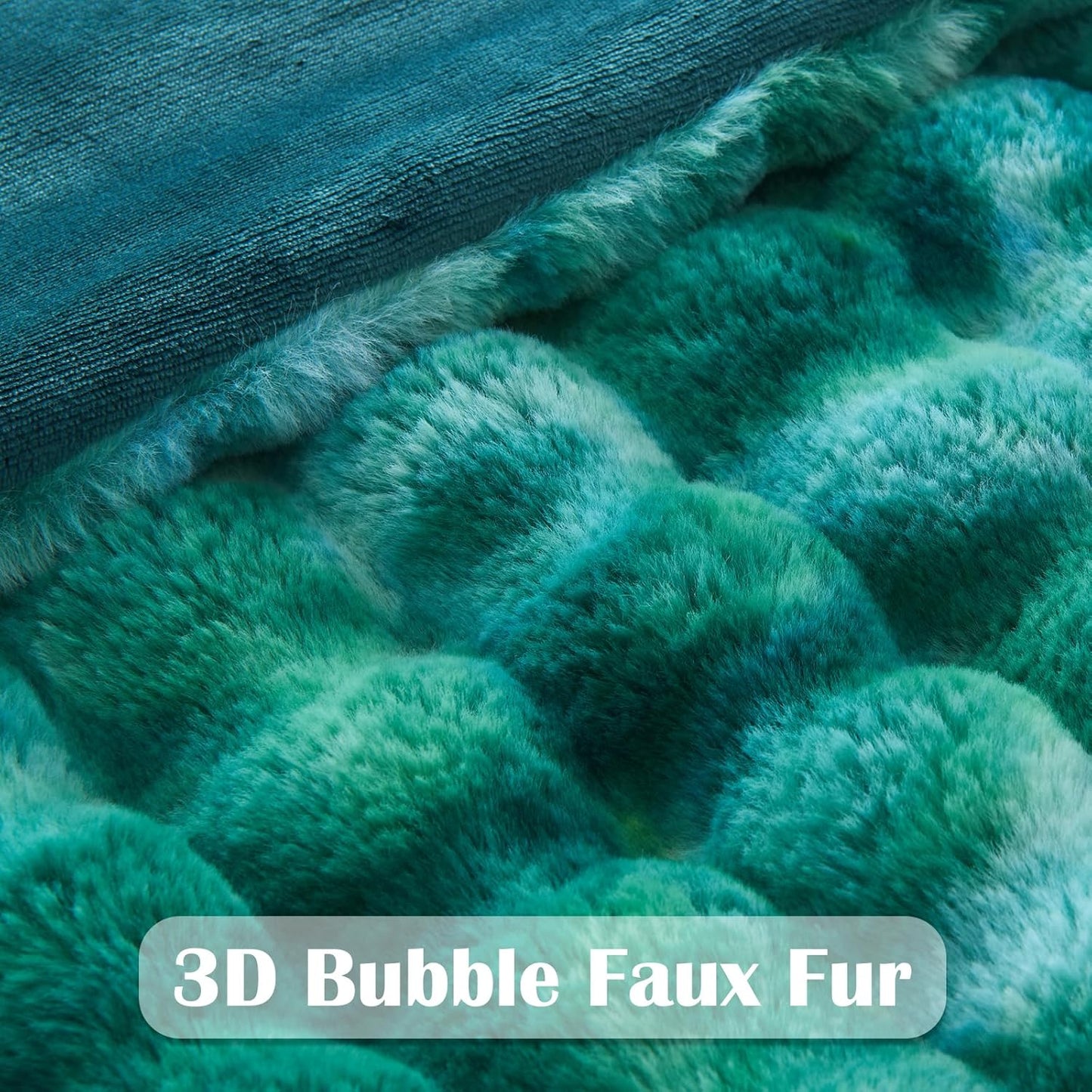 NEWCOSPLAY Faux Fur Twin Blanket Tie-dye Dark Teal Luxury Fluffy Thick Warm Bubble Blanket for Couch Sofa Bed 700GSM (Tie-dye Dark Teal, Twin(60"x80"))