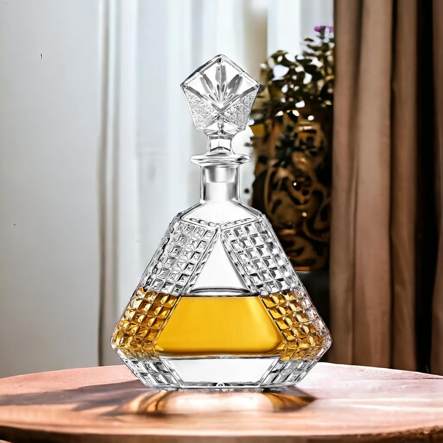 Triangle Whiskey Decanter 650ml – Premium Glass Liquor Decanter with Solid Glass Stopper – Stylish Barware for Bourbon, Scotch & Spirits – Gift-Ready Packaging for Home, Office, Bar, Man Cave Decor