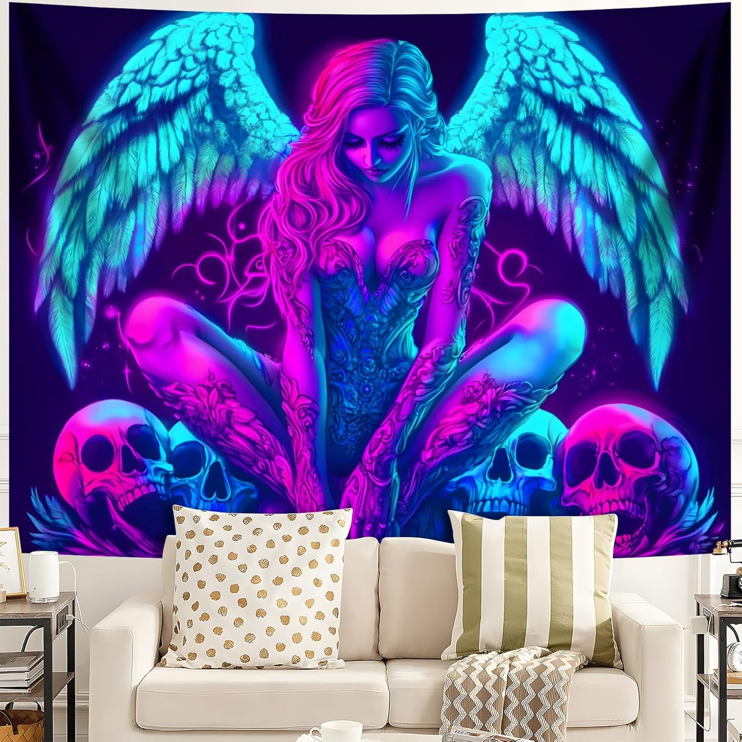 Blacklight Tapestry,WingTapestry Glow In The Dark,UV Reactive Black Light Upright Posters Wall Hanging for Bedroom Dorm Living Room Backdrop Decor (wing15, 79L" x 59W")