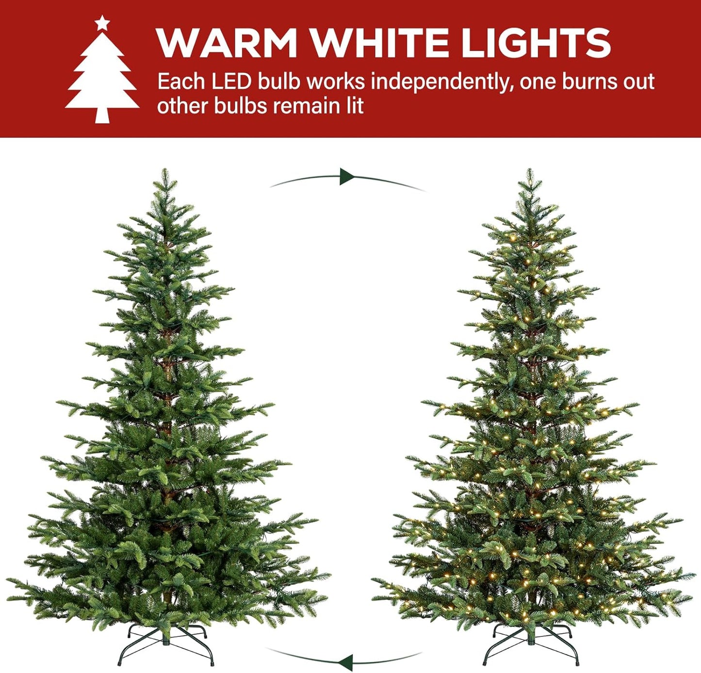 Hykolity 6 ft Artificial Christmas Tree with 797 PE &PVC Branch Tips, 330 Warm White LED Lights, Metal Stand and Hinged Branches