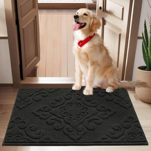 COSY HOMEER-Door-Mat-Non-Slip-Entryway-Rug 24”x36” Absorbent Welcome Mats Washable Dirt Trapper Door Mat Entrance Floor Mats for Front Back Doormats and Wet Shoes,Black