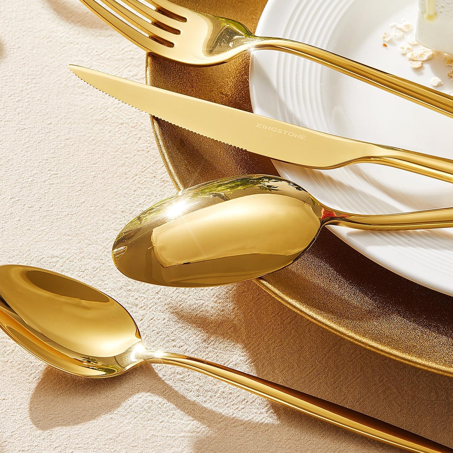 KINGSTONE Silverware Set, 20-Piece Flatware Set Cutlery Set Premium 18/10 Stainless Steel, Tableware Include Forks Knives Spoons for Home Kitchen Restaurant Wedding, Dishwasher Safe, Gold