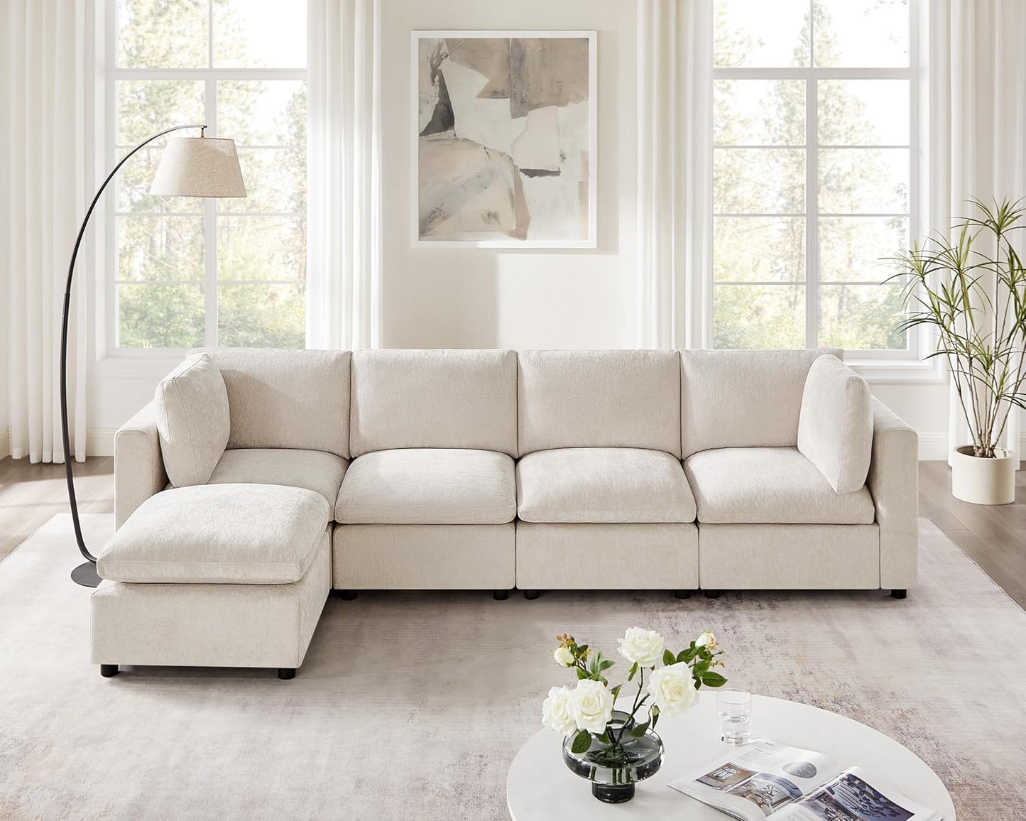 Modular Sectional Sofa, Convertible Sofa Couch Modular Sofa with Ottoman, Sectional Sofas for Living Room Small Apartments