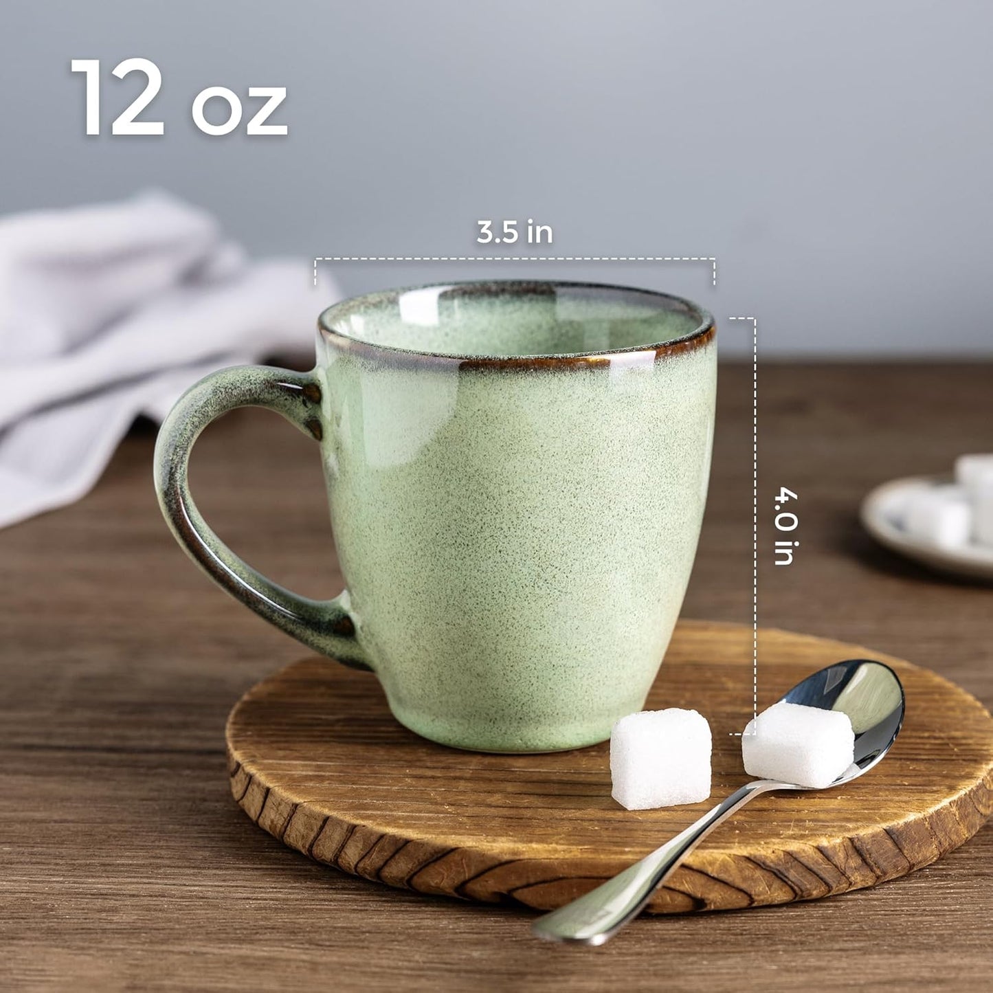 GBHOME Ceramic Coffee Mugs Set of 6, 12oz Stoneware Coffee Mugs Set For Dad Mom Women MEN, Light Weight Coffee Cups for Latte/Tea/Beer/Hot Cocoa, Dishwasher & Microwave Safe, Pastel Green