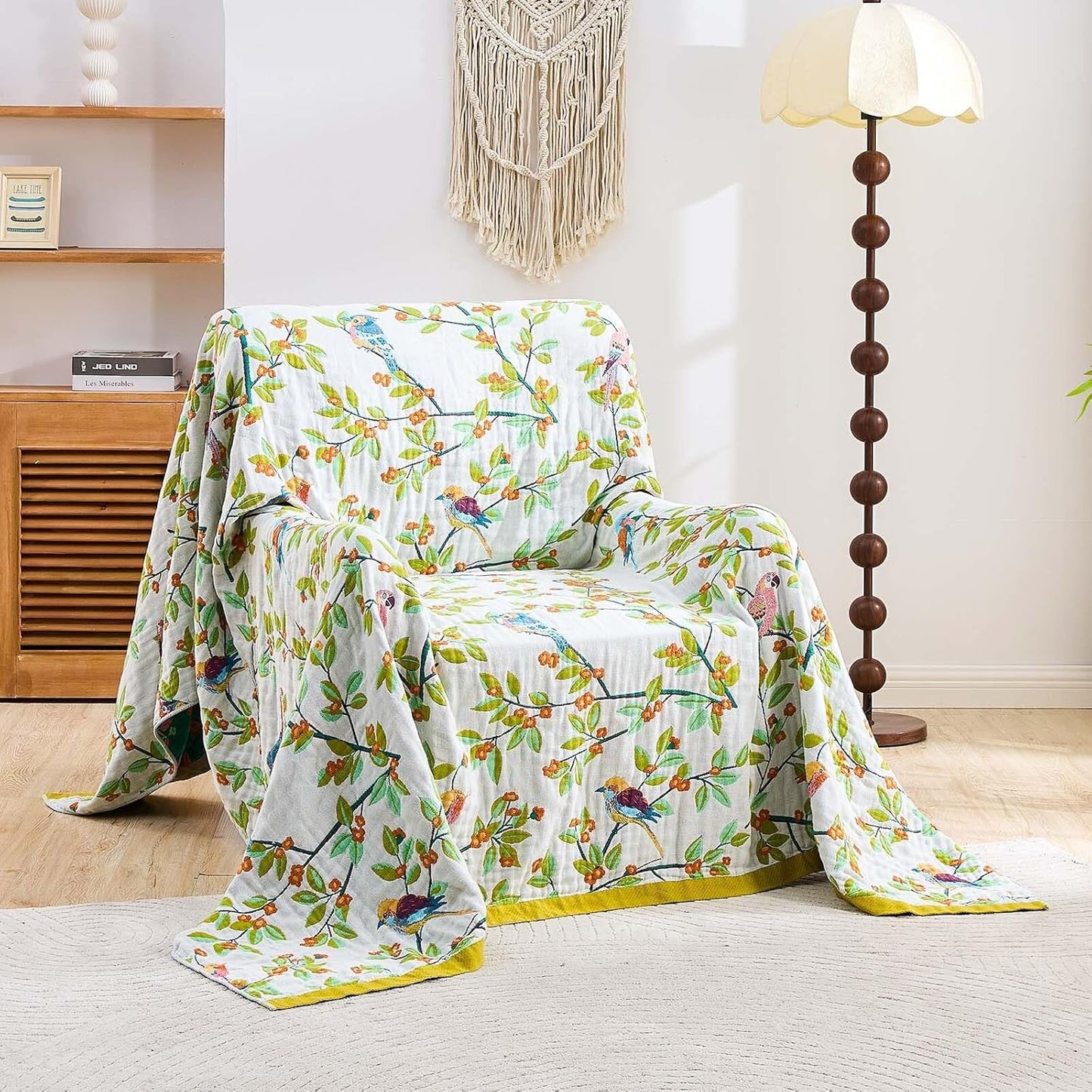 Boho Throw Blanket for Bed, 100% Cotton Soft Rustic Quilt Fall Blanket, 50"x60" Floral Printed Farmhouse Decor Bed Blankets, All Season Rustic Reversible Bohemian Throw Quilt