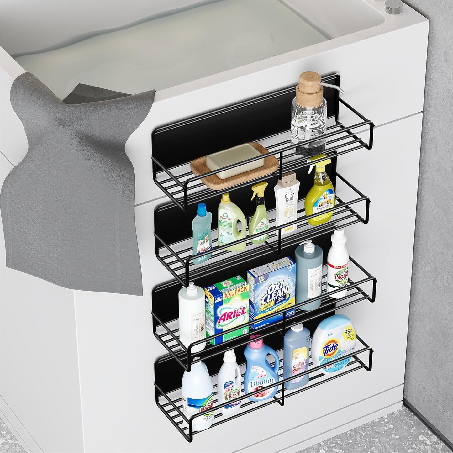 4 Pack Magnetic Spice Rack for Refrigerator, Magnetic Shelf Fridge Organizer for Kitchen Storage, Black