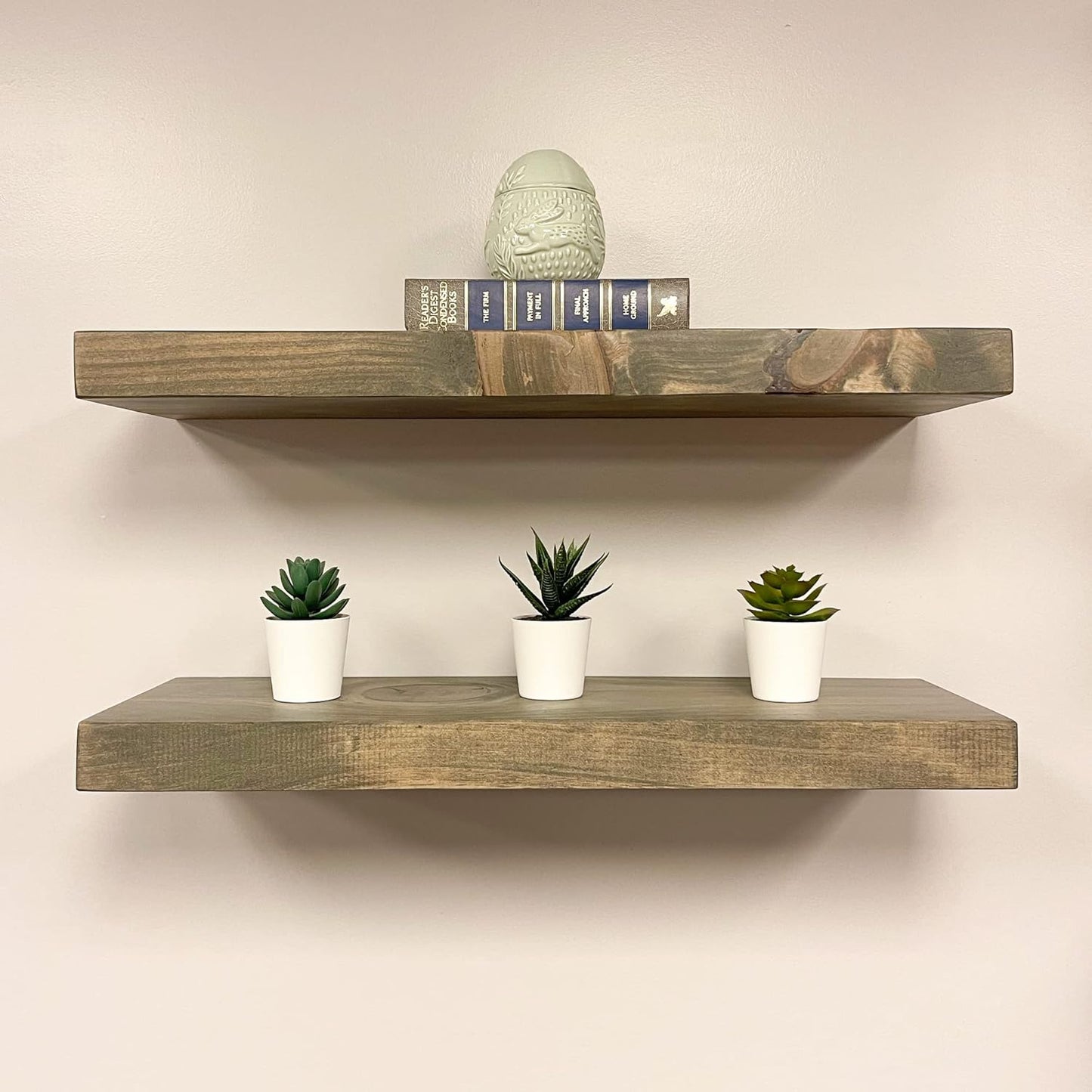 URBANDI, Rustic Floating Shelves, Set of 2, Hidden Bracket, Solid Wood, Heavy Duty, Wall Mounted Shelves, (Grey, 36Wx10D)