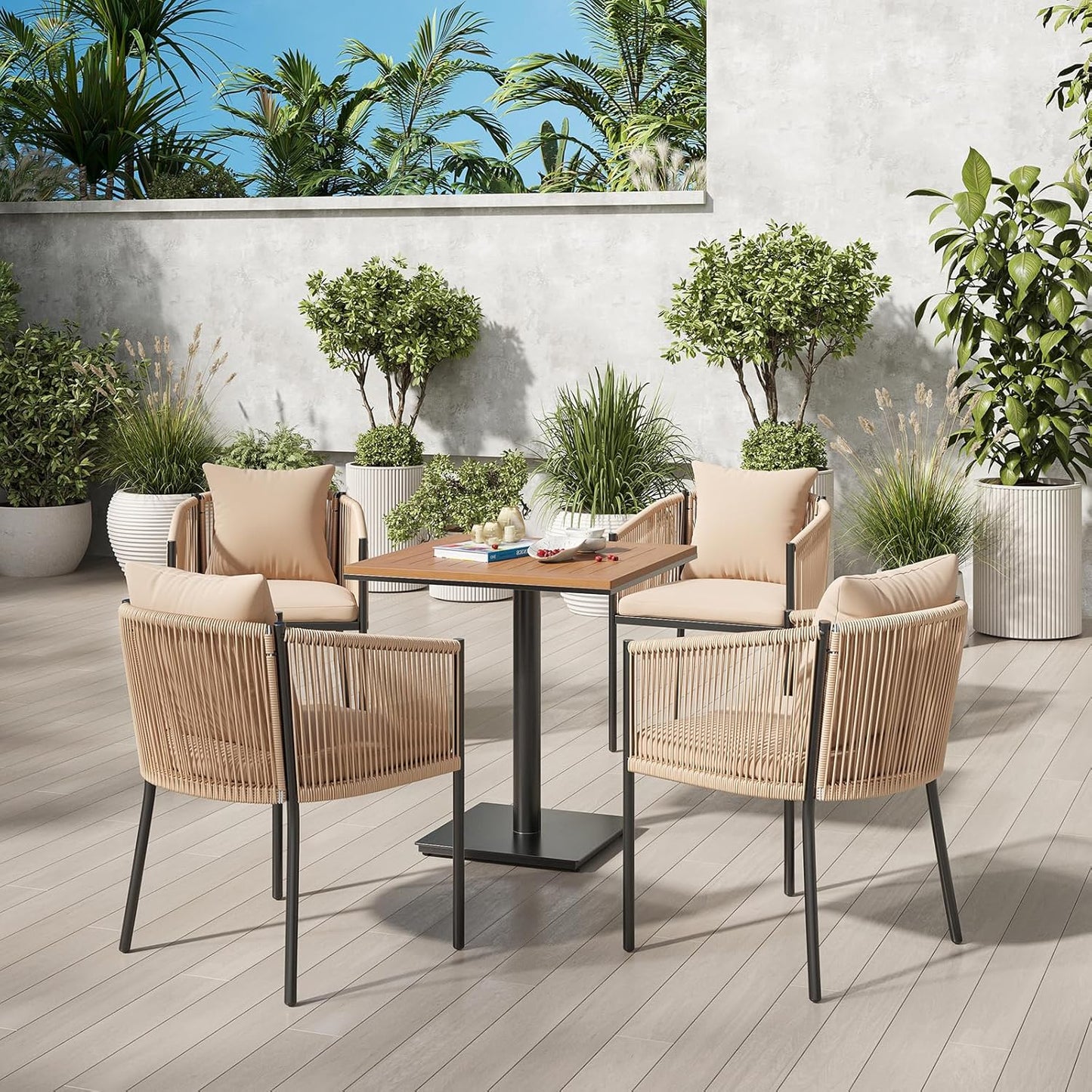 Soohow 4 Pieces Outdoor Chairs, Patio Dining Chairs, Rattan Wicker Chair Set with Cushions for Garden, Deck, Backyard(Beige)