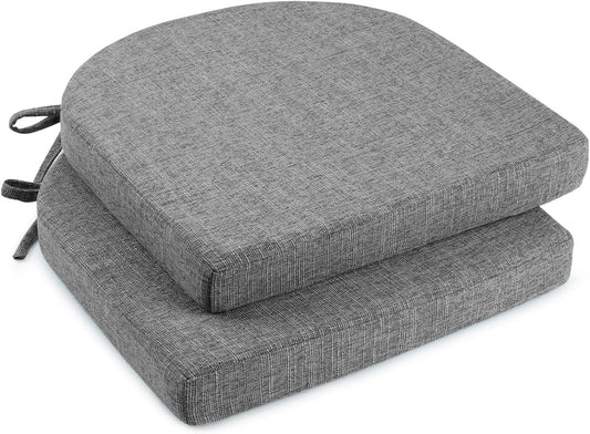 downluxe Indoor Chair Cushions for Dining Chairs, Soft and Comfortable Textured Foam Kitchen Chair Pads with Ties and Non-Slip Backing, 16" x 16" x 2", Dark Grey, 2 Pack