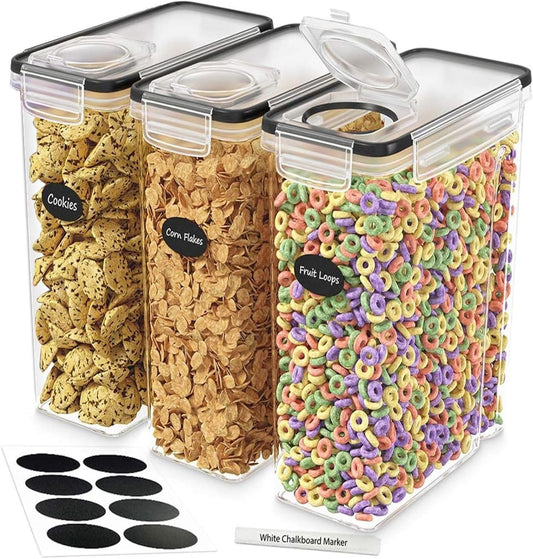 Cereal Containers Storage 3 Pack 135 fl. oz Cereal Dispenser Countertop, Airtight Food Storage Containers for Pantry Organization and Storage, Bpa-free Cereal Storage Container with Marker & Labels