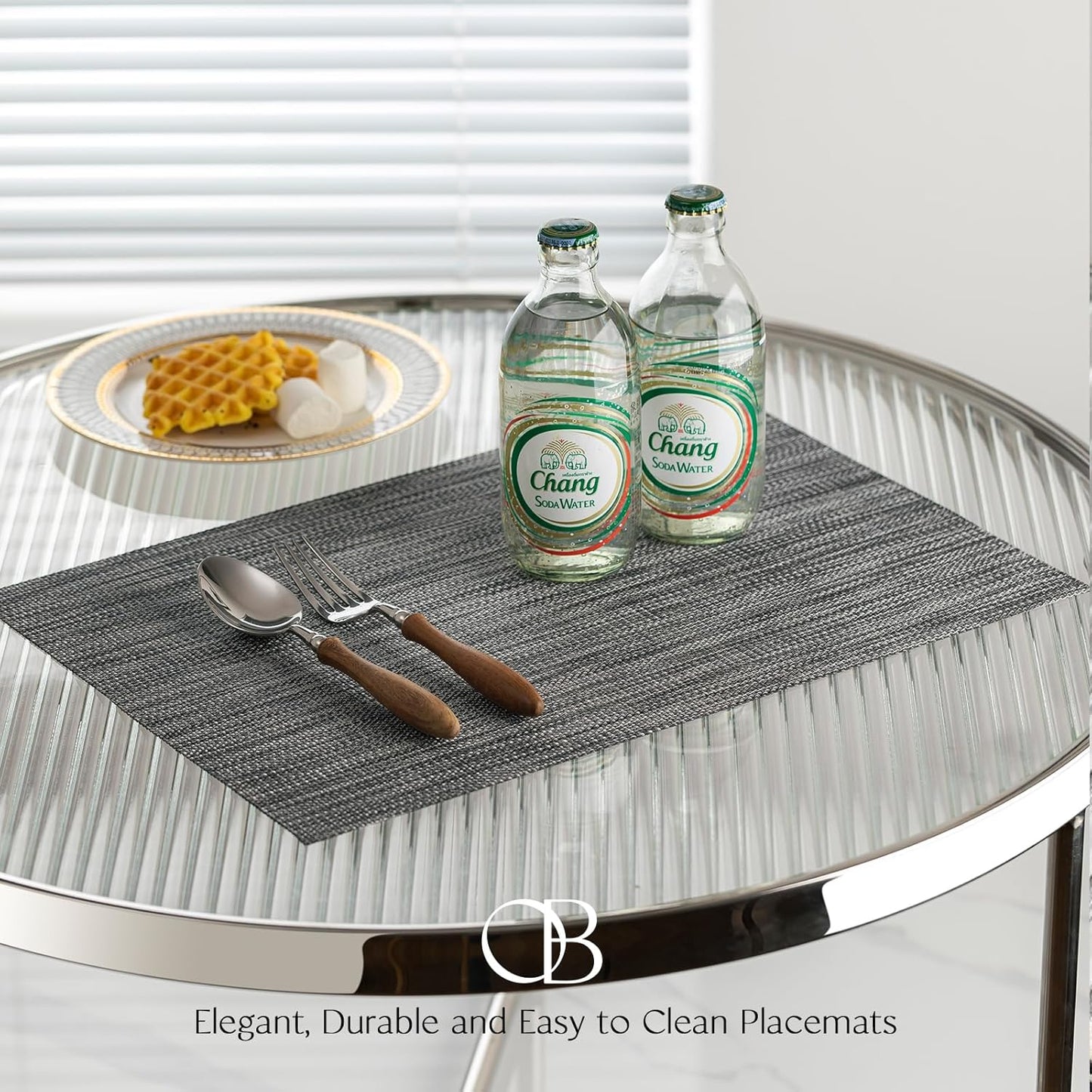 Placemat Set of 4 - Easy Clean Woven Vinyl Placemats for Dining Table, Indoor/Outdoor Place Mats, Washable PVC Table Mats（Dark Gray）