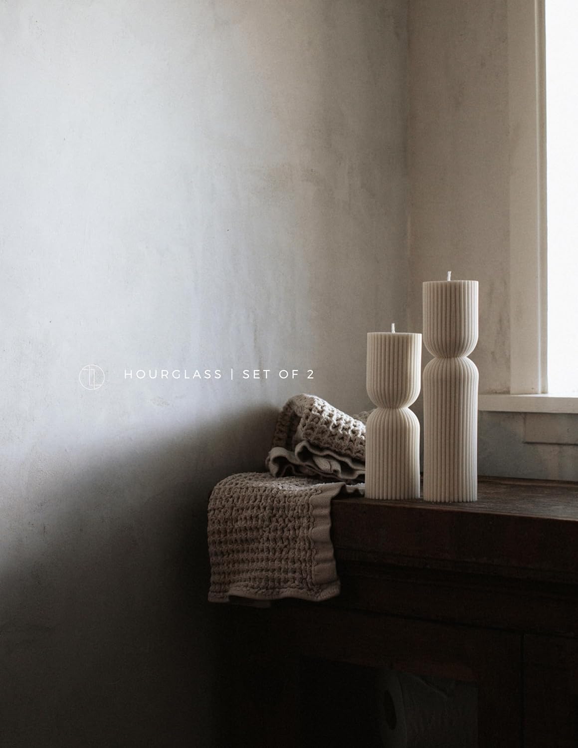 LAWA Hourglass Pillar Candle - Large Beautiful Handmade Pillar Scented Soy Wax Elegant Bubble Aesthetic Candle Housewarming Gift Home Room Shelf Decor Idea - White (Set of 2)