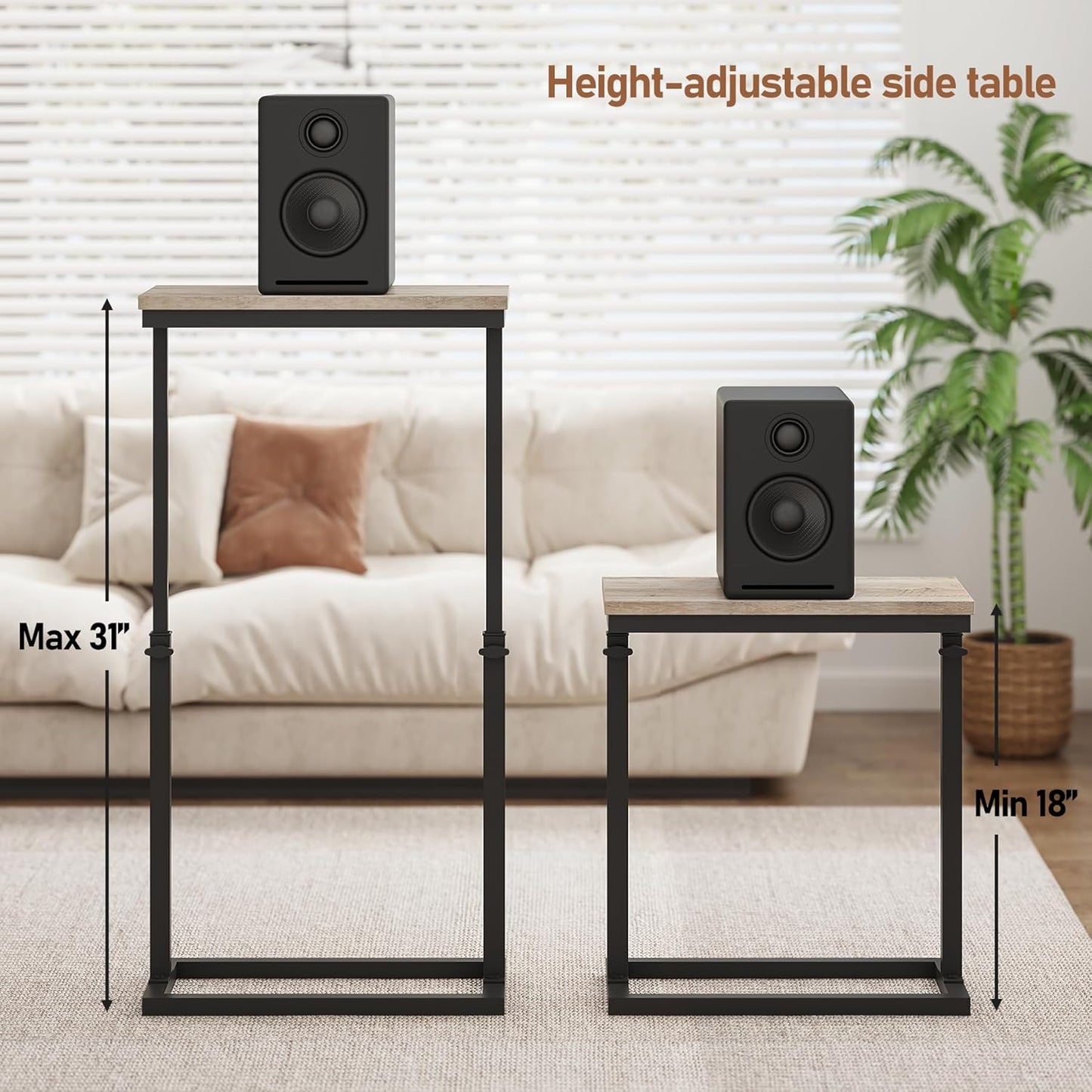 TUTOTAK End Table, Side Table, Tall Couch Table, Sofa Table, Living Room, Bedroom, Greige TB01BG083