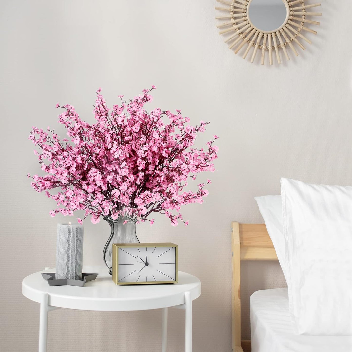 Sggvecsy 6 Pcs Babys Breath Artificial Flowers Gypsophila Bouquets Bulk Real Touch Fake Silk Flowers for Home Wedding DIY Floral Arrangement Kitchen Table Centerpiece Festival Decoration (Pink)