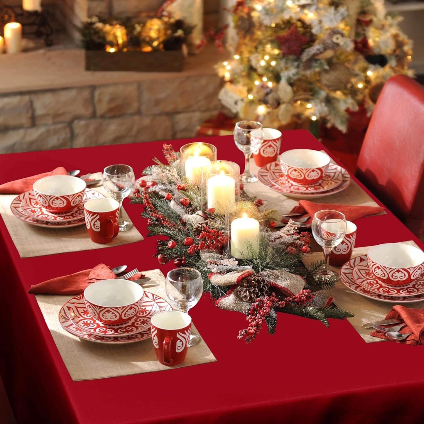 sancua Rectangle Tablecloth - 54 x 108 Inch - Stain and Wrinkle Resistant Washable Polyester Table Cloth, Decorative Fabric Table Cover for Dining Tables, Buffet Parties, Christmas Red