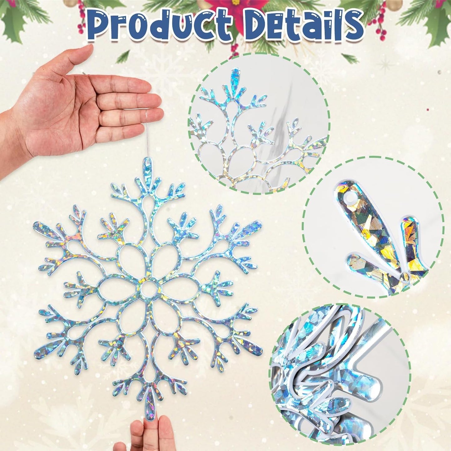 Winter Wonderland Frozen Birthday Party Decoration Large Snowflake Ornament Clearance- 6pcs 11.8”Large Iridescent Hanging Snowflakes Christmas Ornaments for Christmas Tree Outdoor Xmas Decor Supplies