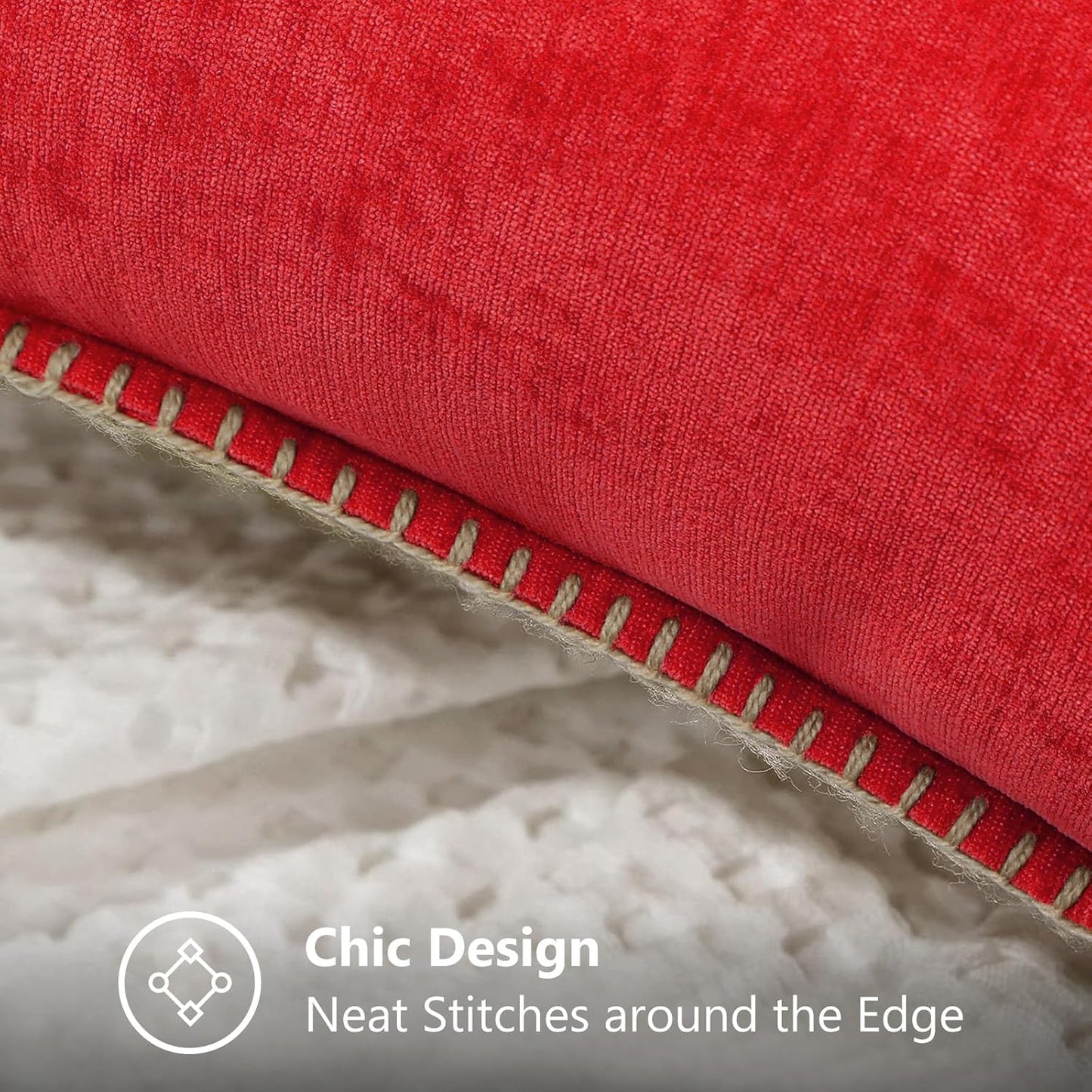 decorUhome Chenille Soft Throw Pillow Covers 20x20 Set of 2, Farmhouse Velvet Neutral Decorative Euro Pillow Covers with Stitched Edge for Couch Sofa Bed Home Decor, Red
