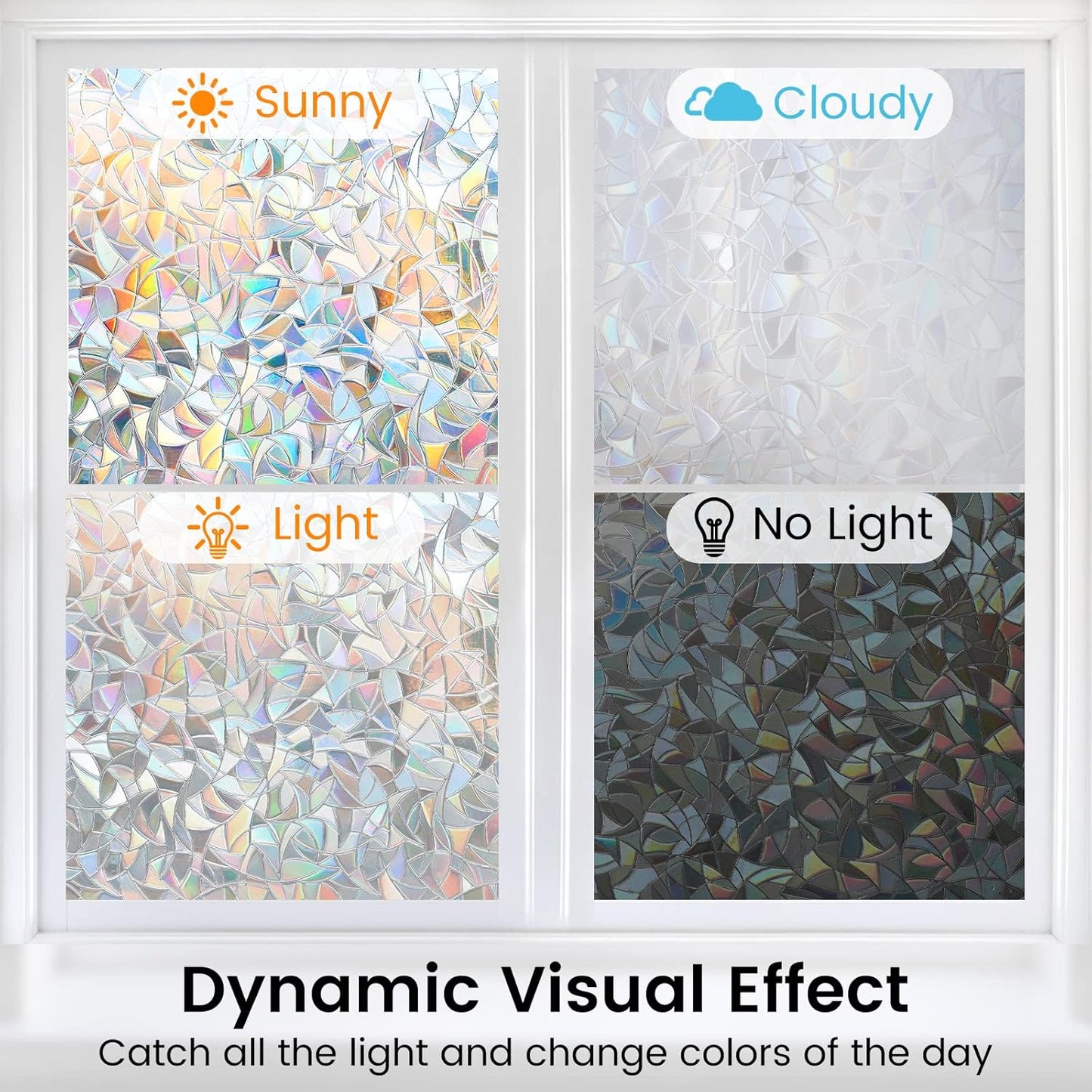 DOWELL Window Privacy Film, Rainbow Window Film, Decorative Stained Glass Clings, Static Cling Door Sticker, Non-Adhesive 3D Decals for Home UV Protection, 35.4 x 78.5 inches