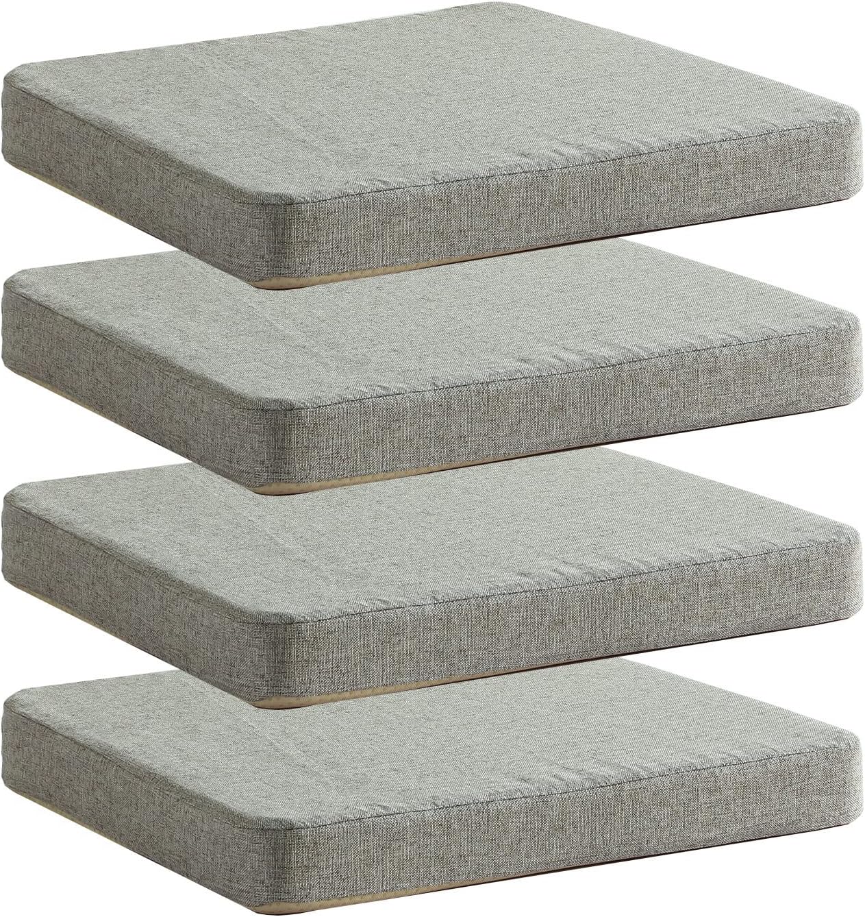 Chair Cushion for Dining Chairs with Ties Non Slip Memory Foam Kitchen Room Chair Pads for Outdoor Patio Furniture 4 Pack, Khaki