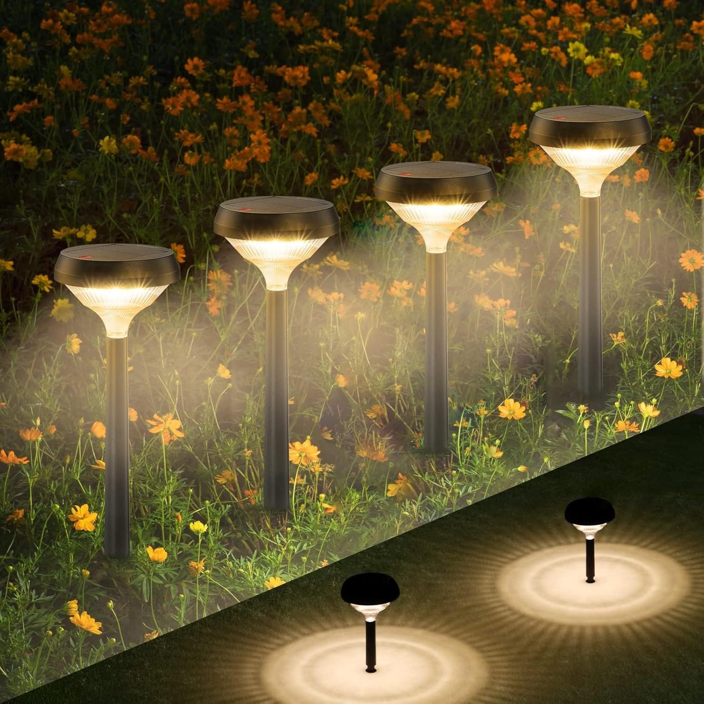 Linkind Solar Pathway Lights 4 Pack, Solar Lights Outdoor, Warm White Path Waterproof for Walkway Yard Landscape Garden