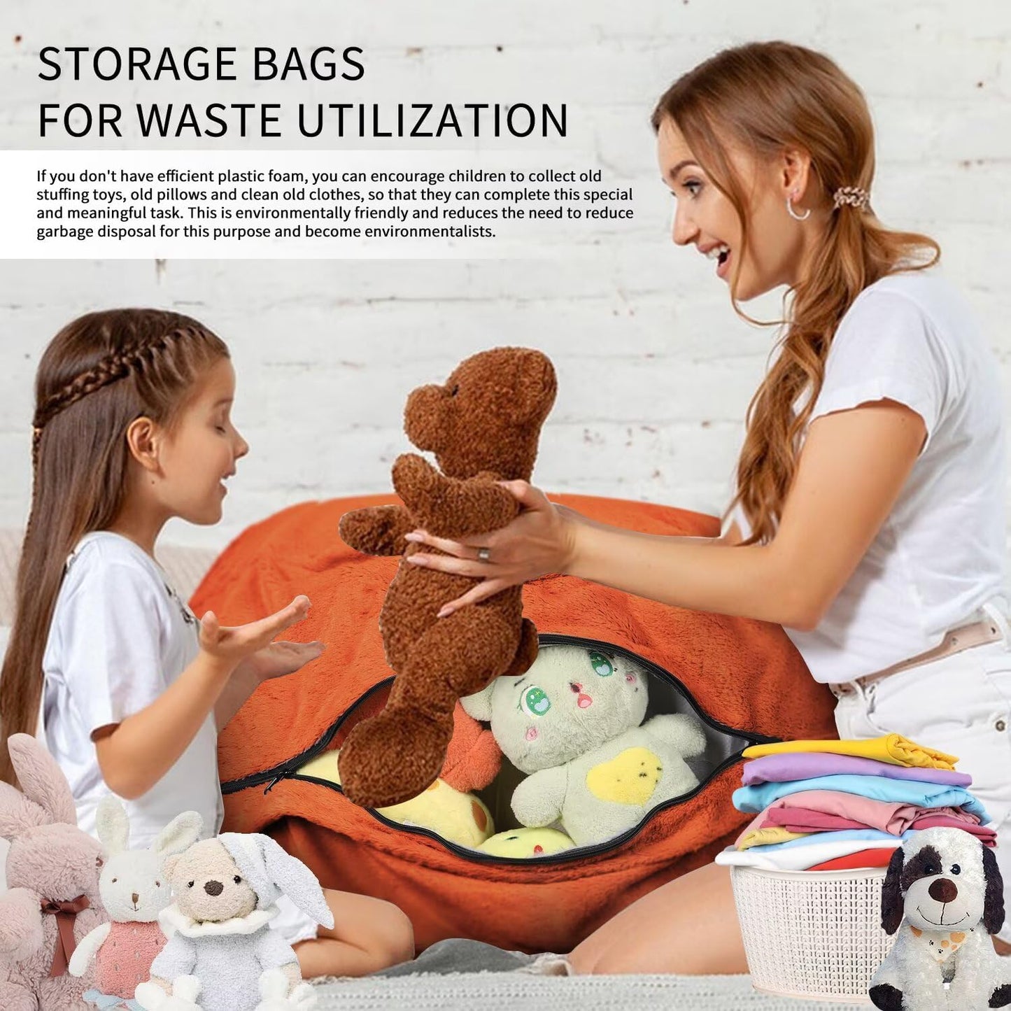 Bean Bag Chair for Adults 3FT,Soft Removable Cover for Teens/Girls Bedroom,Fluffy Giant Round Floor Beanbag Lounger Chairs (No Filler,Orange)