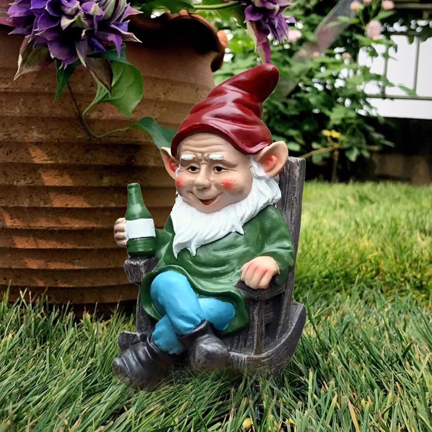 OwMell Drinking Wine Garden Gnome Statue Decoration 7.3" Figurine Ornament for Indoor Outdoor Home Patio Yard Lawn - Wine
