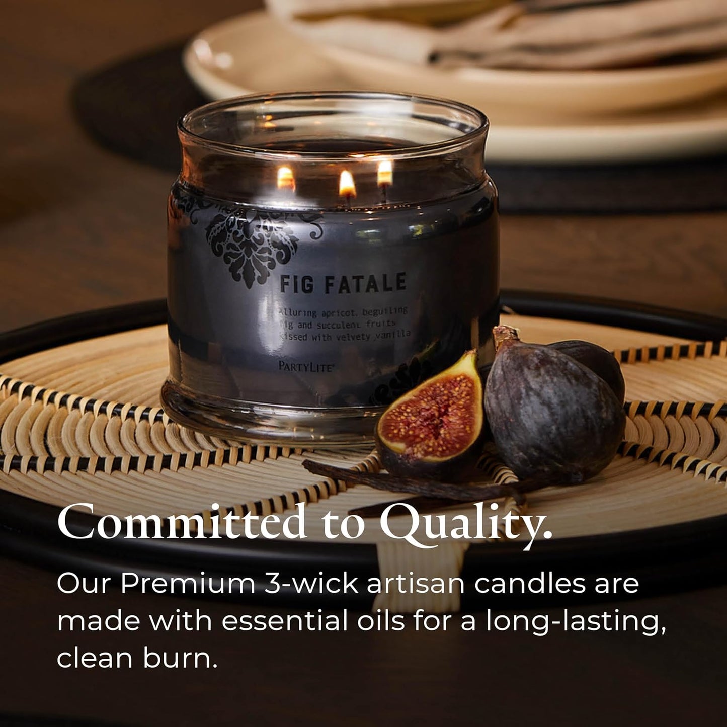 PartyLite Fig Fatale Scented, Notes of Apricot, Green Fig, Peach, Mango, Strawberry and Vanilla,13.2oz 3-Wick Jar Candle, 45 Hour Burn Time, Luxurious Fragrance, Perfect for Gifting