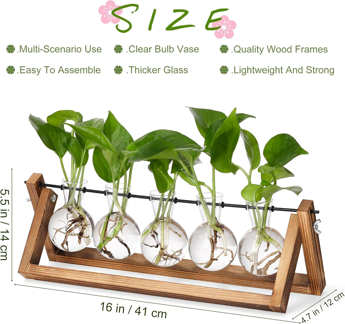 YIBOT Propagation Stations,Plant Terrarium with Wooden Stand,Plant Lover Gifts for Women for Hydroponics Plants Home Garden Wedding Decor(5 Bulb Vase)
