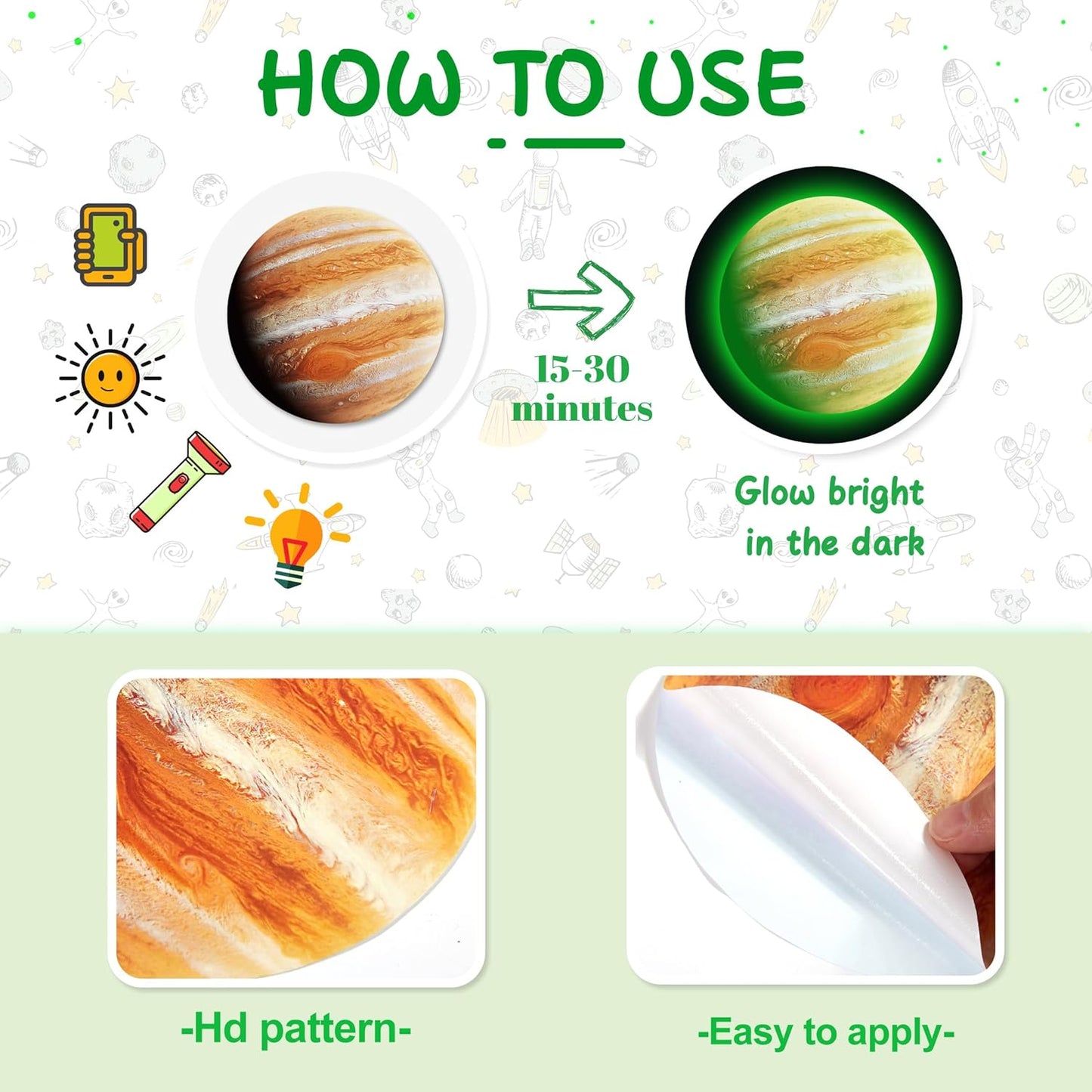 Solar System Wall Decals Glow in The Dark Stars 780 PCS, Glowing Planets Stickers for Ceiling, Nursery Wall Stickers for Bedroom, Kids Room Decorations (Green)