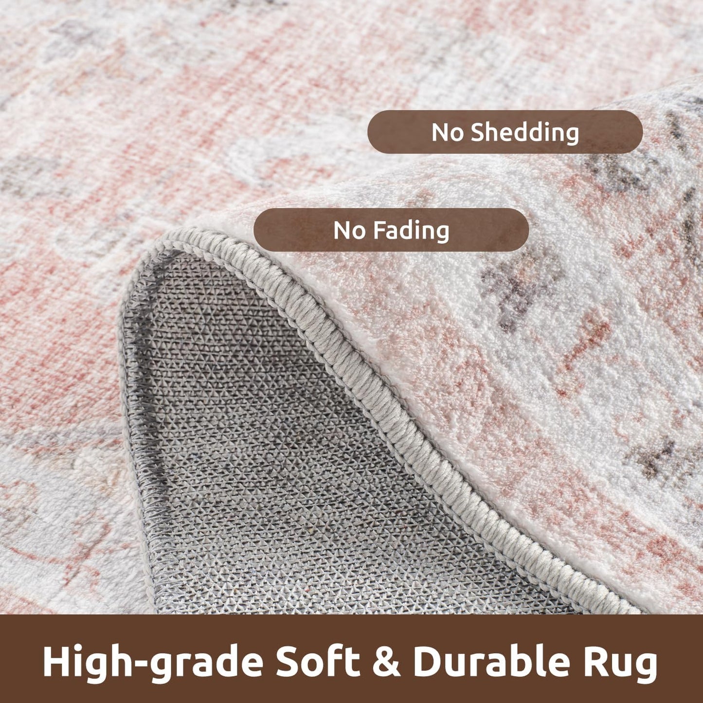 AMOAMI-3X5 Area Rug-Soft Washable Vintage Throw Accent Rugs for Living Room, Entryway, Bedroom, Kitchen, Bathroom, Laundry Room, Kitchen, Bathroom, Bedside, No Slip Pink