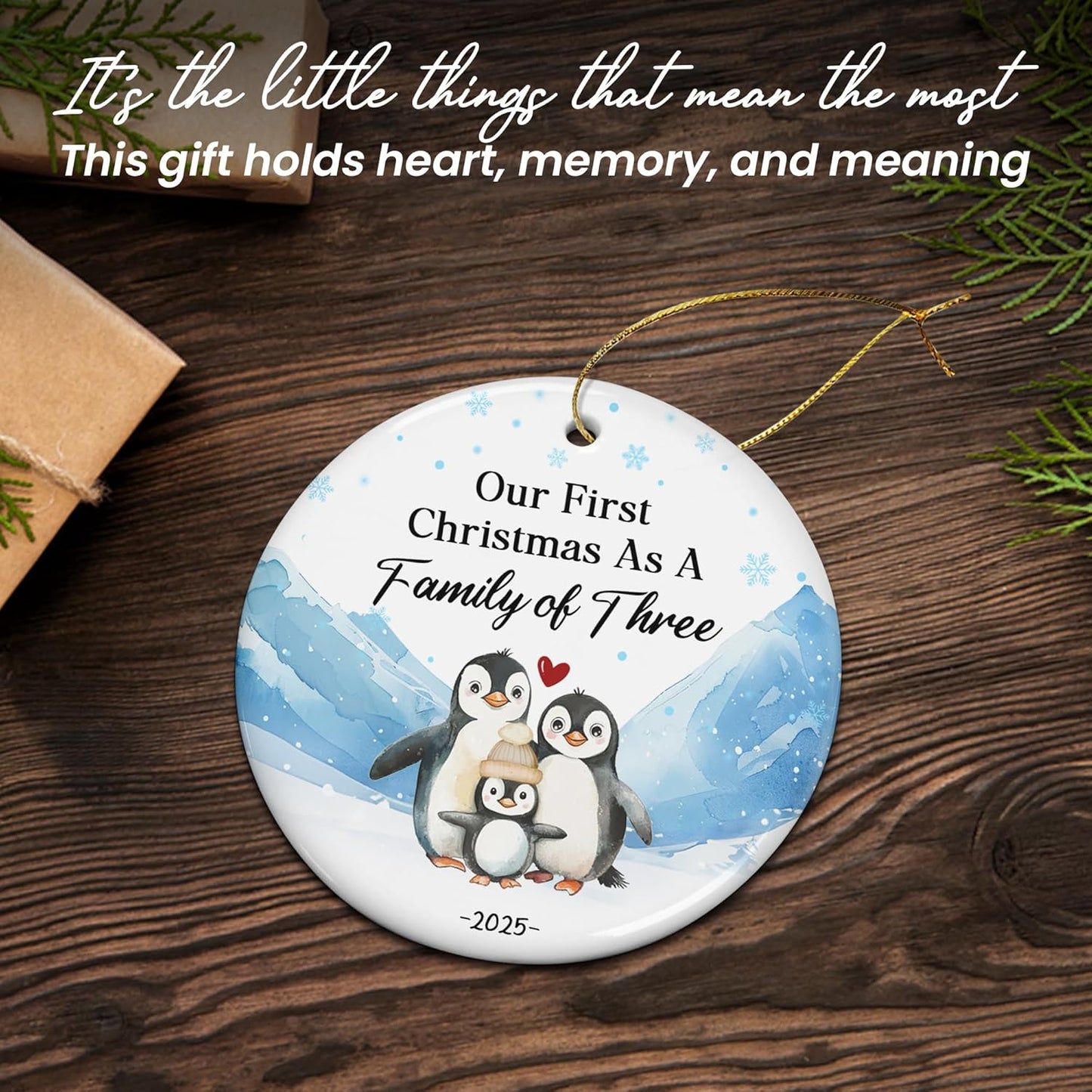 OASSIE Pregnancy Announcement Christmas Decorations - Penguin Ceramic Christmas Ornaments 2025 for Tree Decorations - New Mom Gifts for Women, New Dad Gifts for New Parents, Baby Announcement Ornament