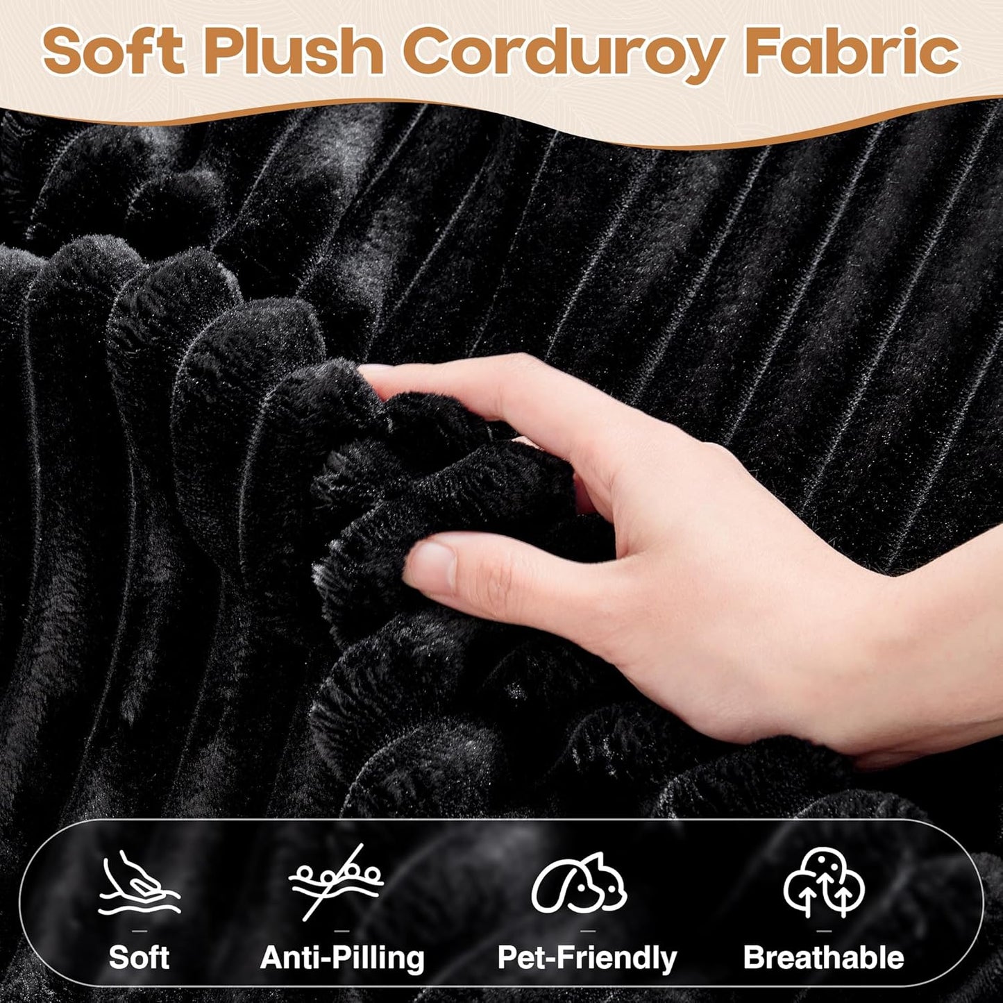 Cloud Sectional Couches for Living Room,U Shaped Modular Sofas No Assembly,135x100 Inches Plush Corduroy Oversized Floor Couch Set with Deep Seat Chaise,Black