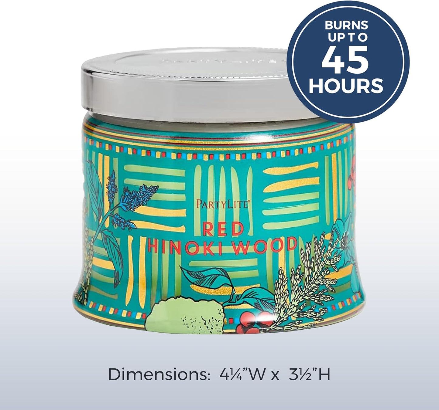 PartyLite 3-Wick Jar Candle, Highly Fragranced Clean Burning Glass Candle, 25-45 Hours Burn Time (Red Hinoki Wood)