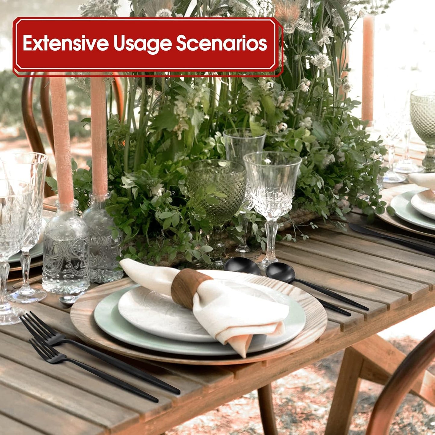 Matte Black Silverware Set, 40-Piece Stainless Steel Flatware Set, Tableware Cutlery Set Service for 8, Satin Finish Utensils Set, Knife Fork Spoon Set for Home and Restaurant, Dishwasher Safe