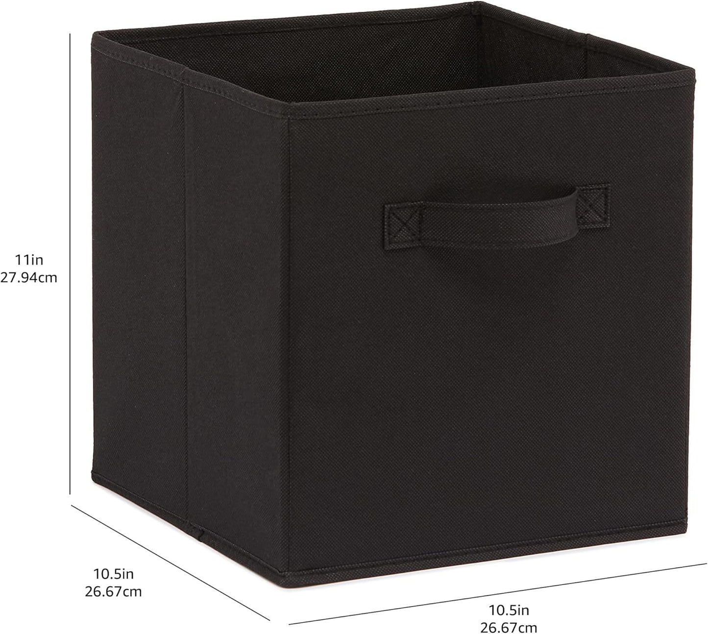 Amazon Basics Collapsible Fabric Storage Cubes Organizer with Handles, Sturdy, Black, 10.5-x-10.5-x-11-inch, Pack of 6